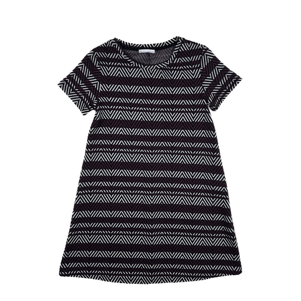 Zara Pullover Knit Jacquard Multi/Burgundy Swing Dress with Chevrons Sz M - NWOT - Picture 2 of 8